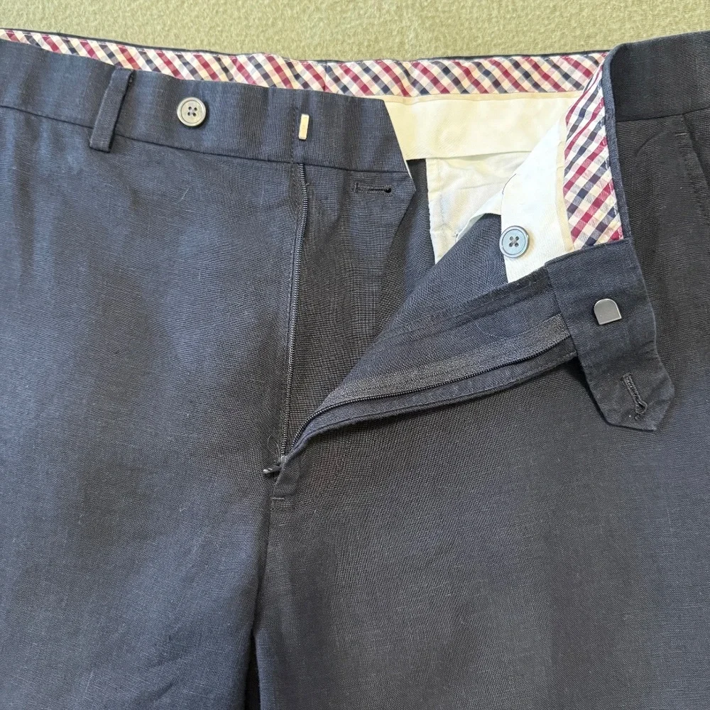 Brooks Brothers Fitzgerald Men’s 100% Linen Navy Pants Size‎ 43L/W37